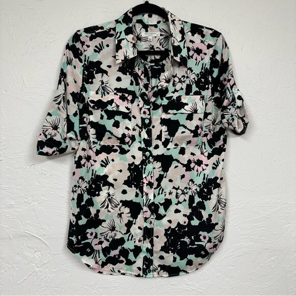 Equipment Tops - Equipment Black Mint Pink Floral Short Sleeve Button Down Shirt Womens S Top